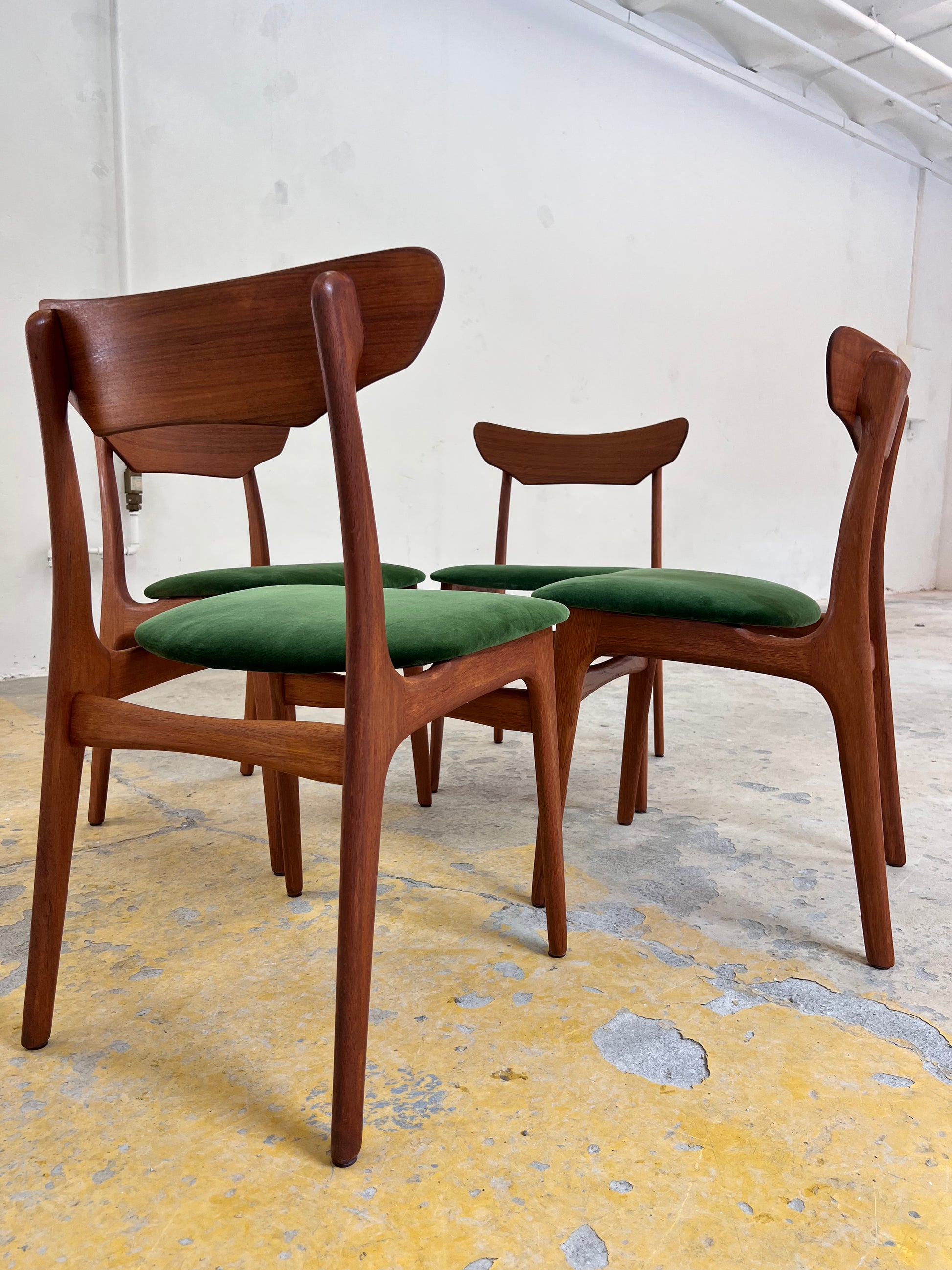 Set: 4x Polsterstuhl grün Teak von Schiønning & Elgaard für Randers Møbelfabrik