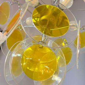 Kronleuchter gelb silber mit Plexiglas-Scheiben