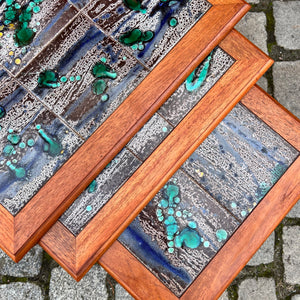 Satztische grau grün Fliesen Teak aus Dänemark