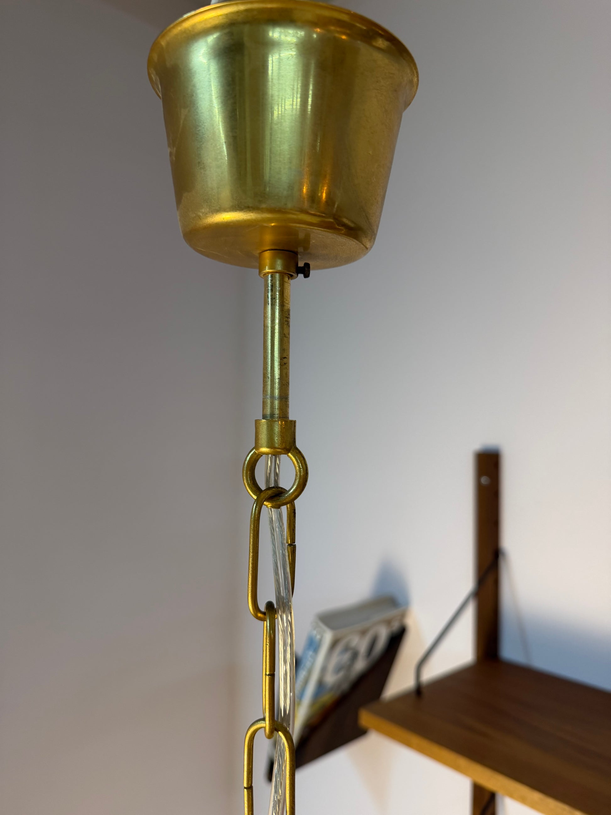 Hängelampe Messing Glas von Carl Fagerlund für Orrefors