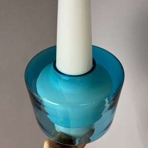 Hängelampe blau weiß Opalglas von Hyllinge Glasbruk