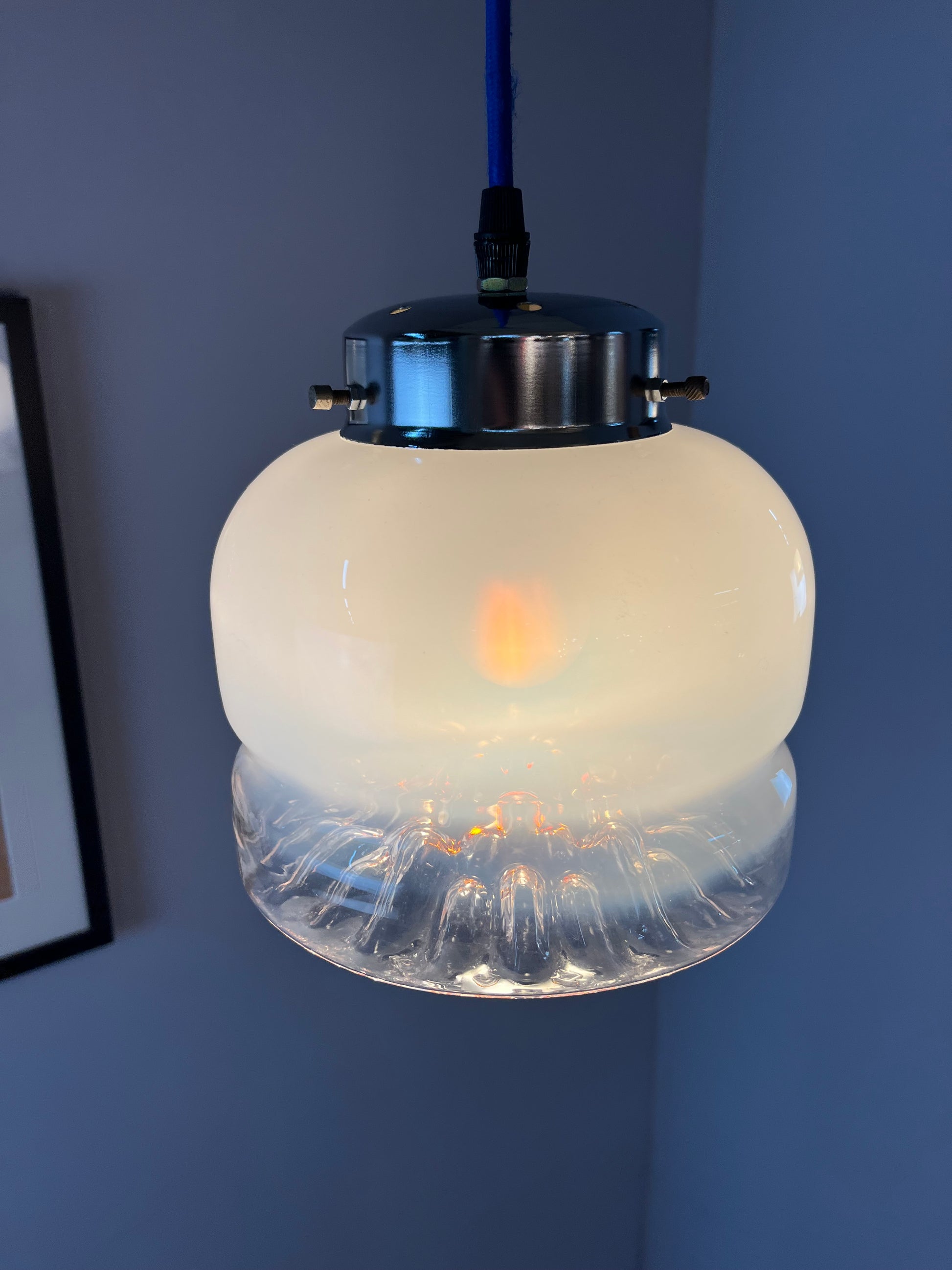 Hängelampe weiß gelb Muranoglas von Mazzega