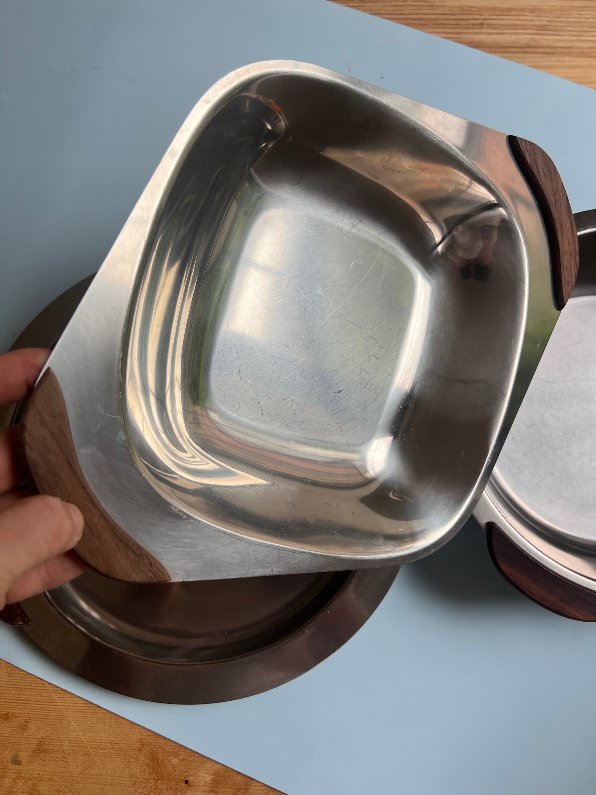 Set: 3x Tablett Stainless Steel mit Palisander Griffen aus Dänemark