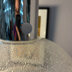 Große Hängelampe Chrom Eisglas von Herbert Proft für Glashütte Limburg