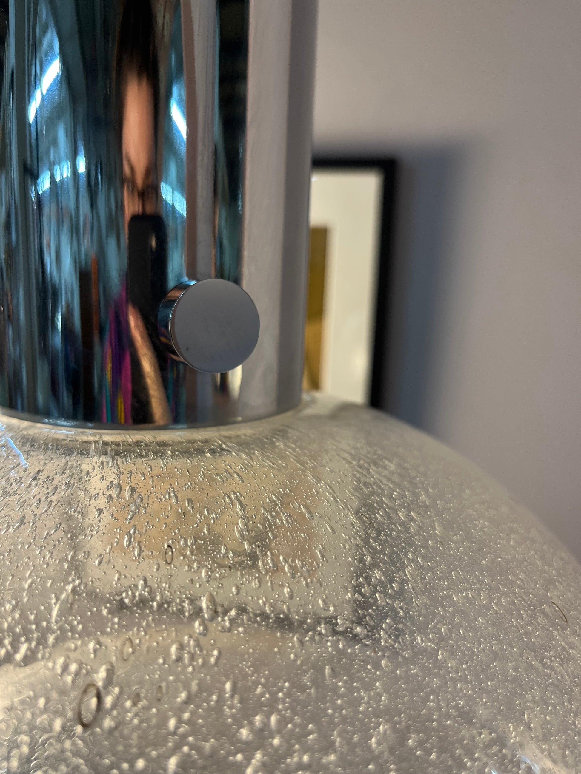 Große Hängelampe Chrom Eisglas von Herbert Proft für Glashütte Limburg