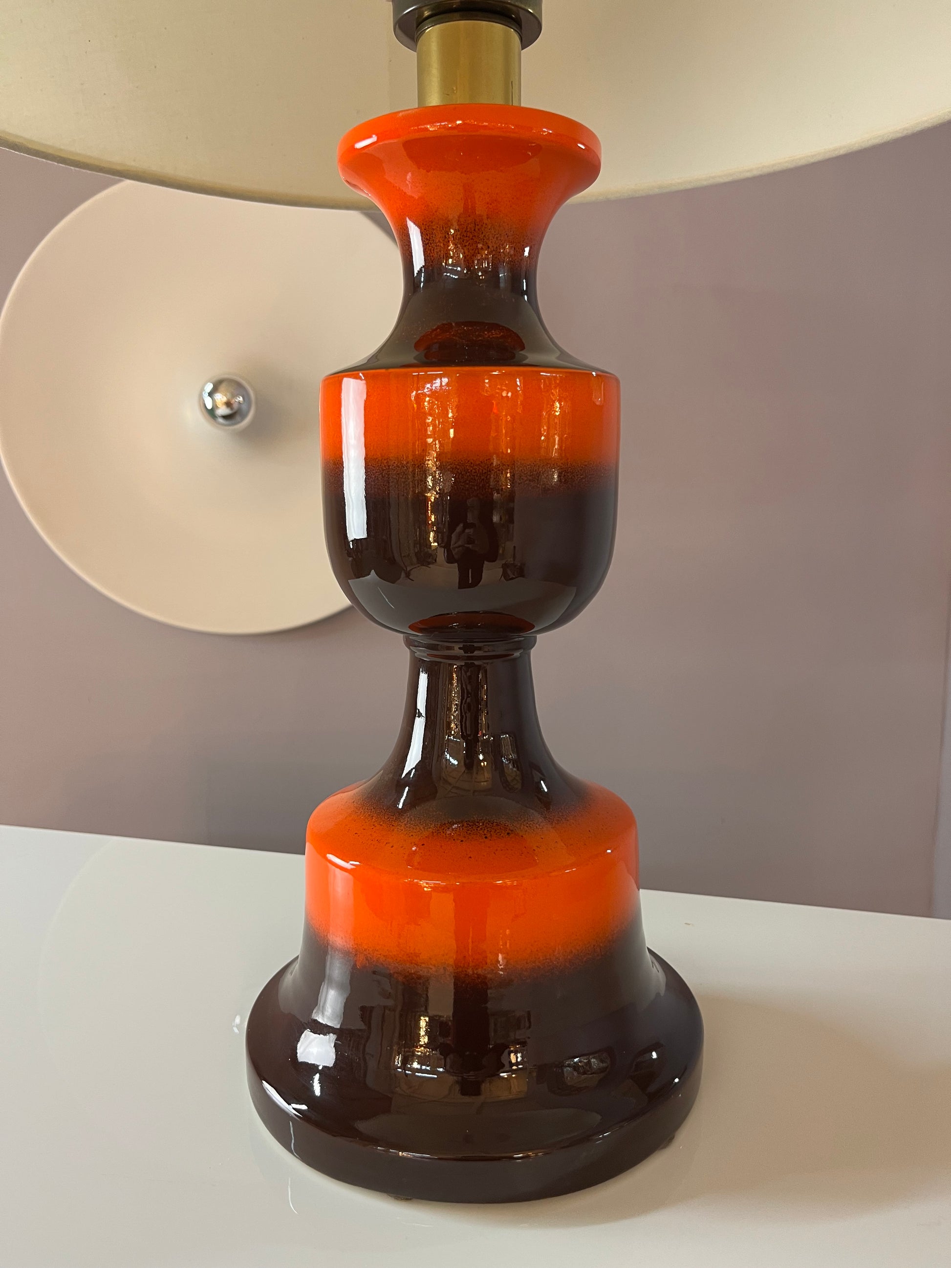 Tischlampe orange braun Keramik aus Westdeutschland