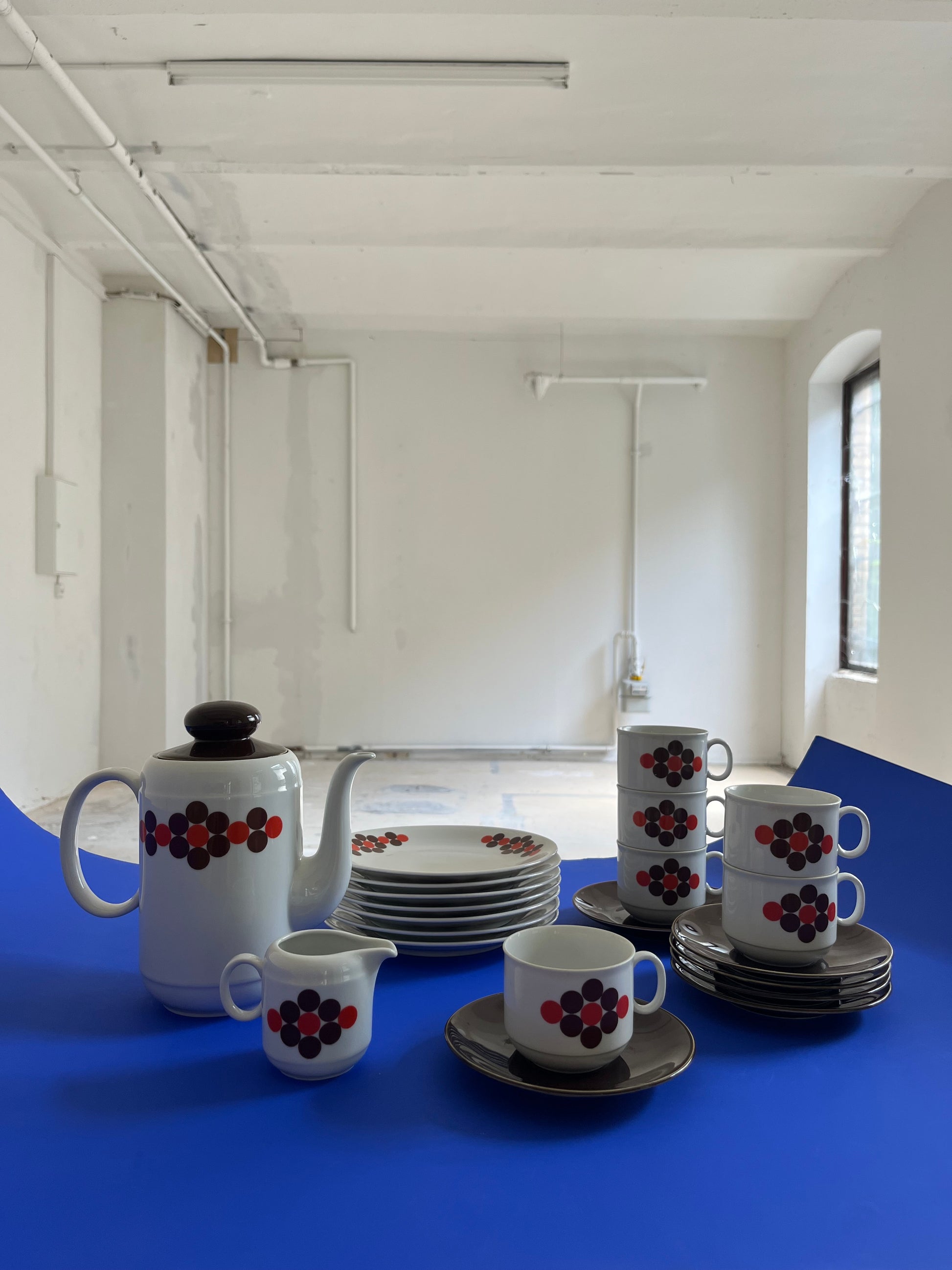 Kaffeeservice weiß braun rot von Seltmann Weiden