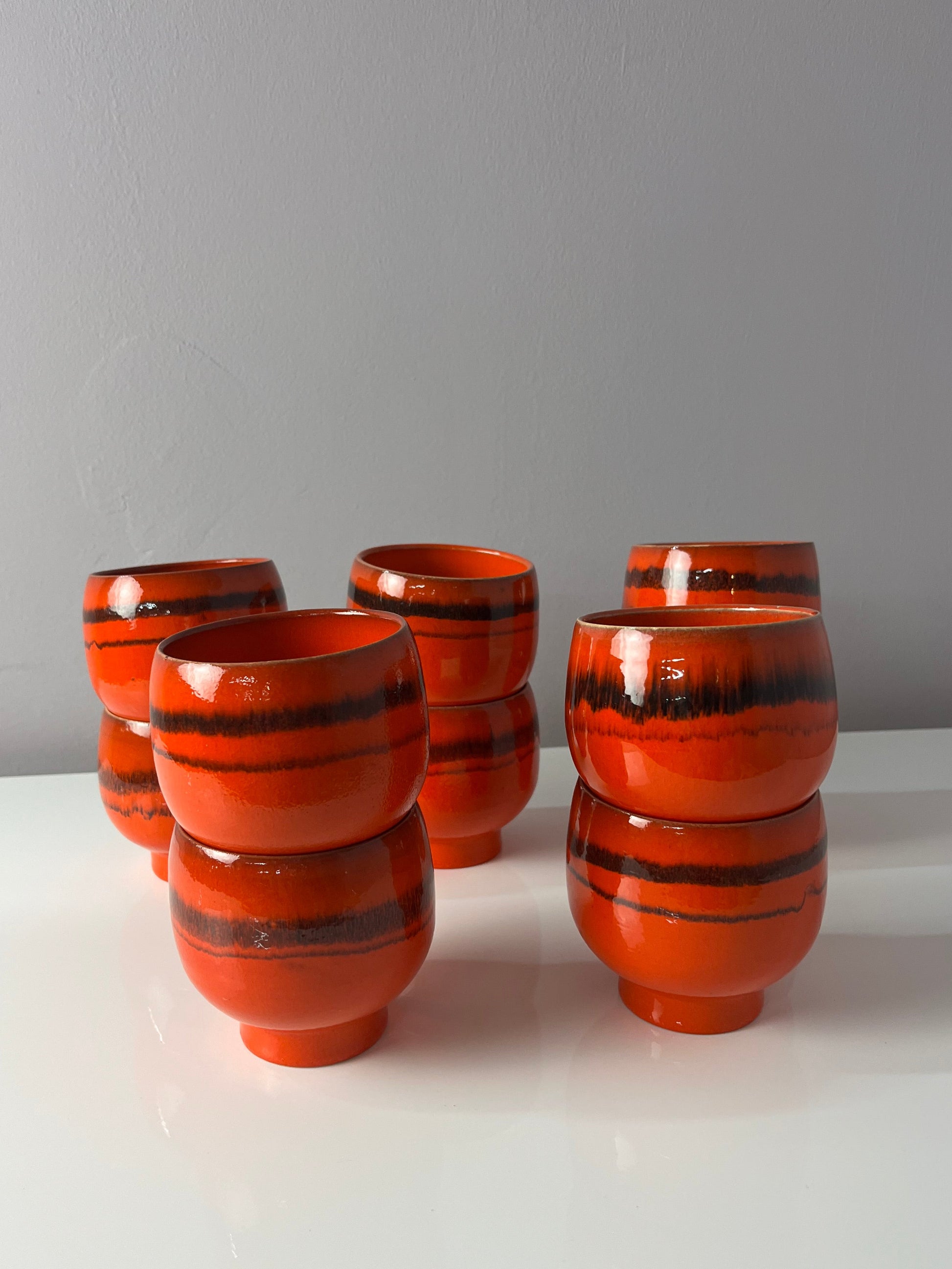 Bowle-Set: 10 Becher und 1 Terrine orange Keramik