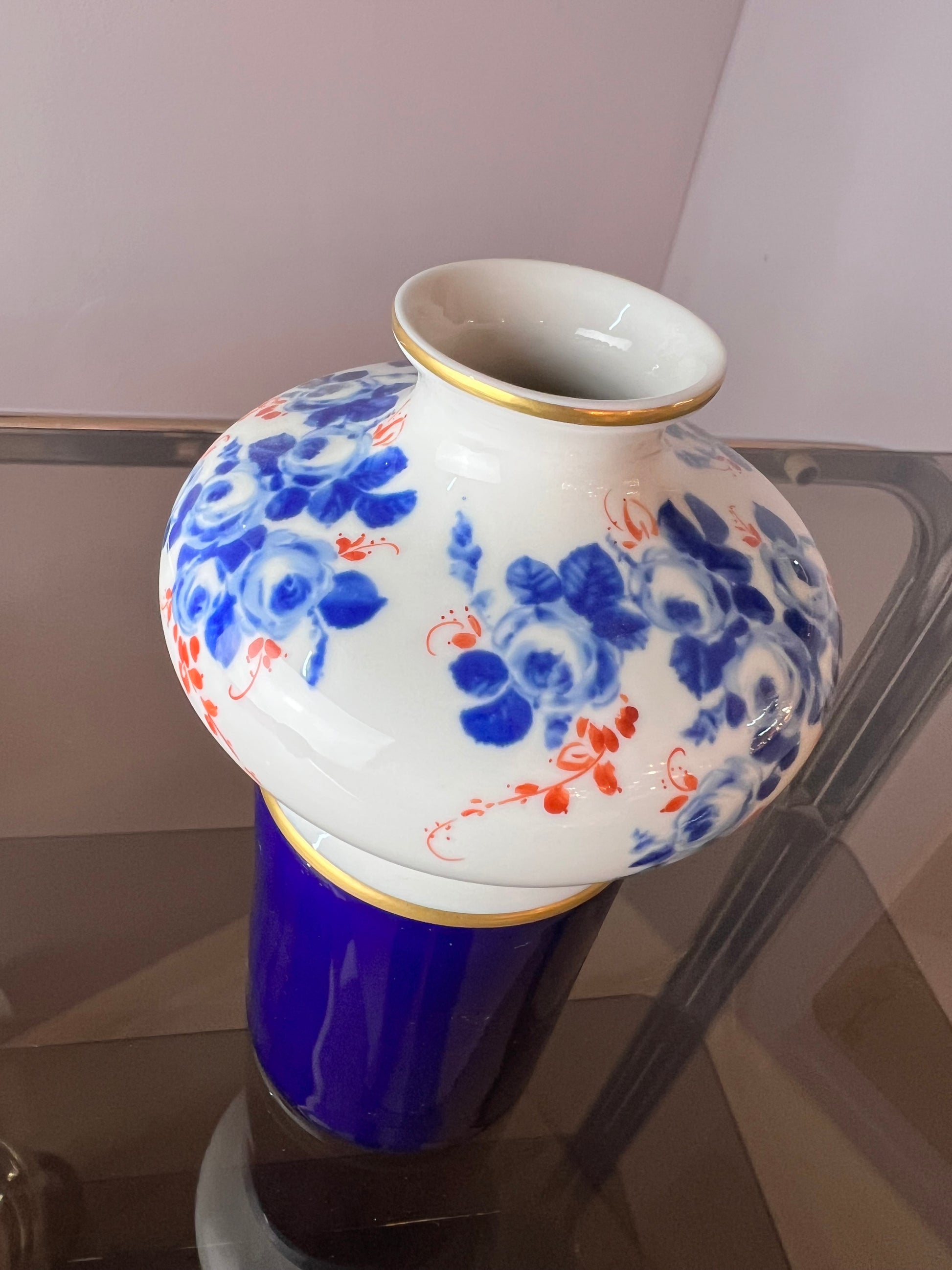 Vase blau weiß Porzellan von Unterweissbach