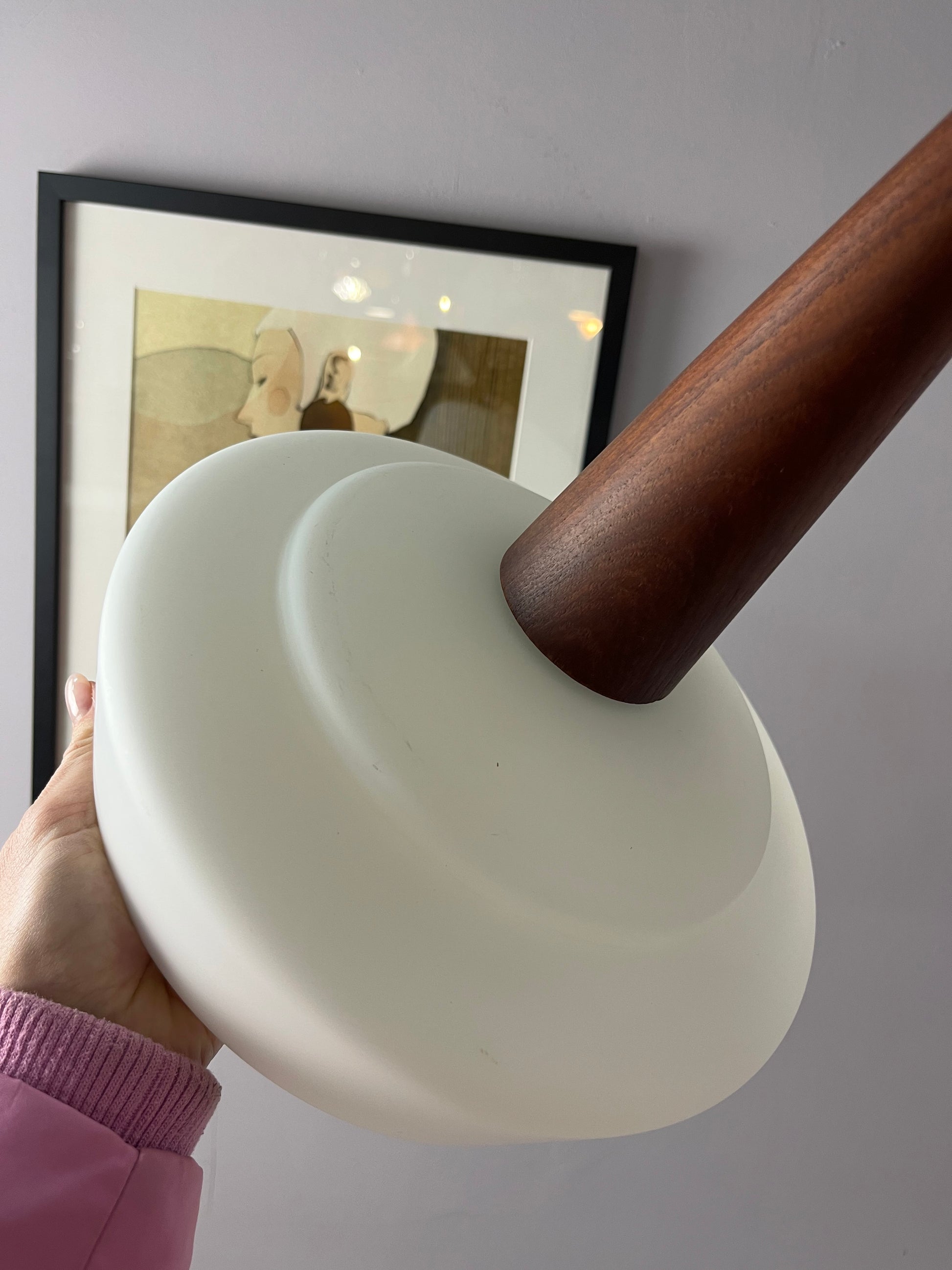Hängelampe Opalglas Teak