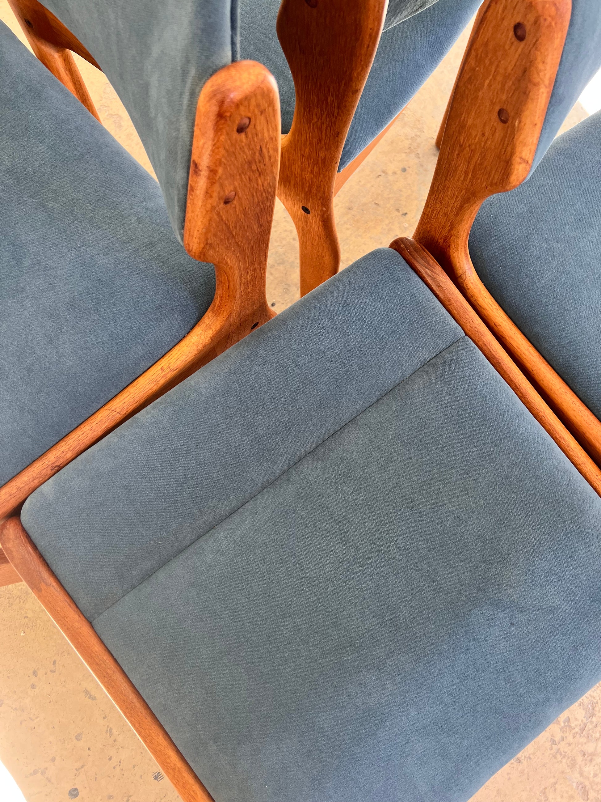 Set: 4x Polsterstuhl blau Teak von Erik Buch für O.D. Møbler