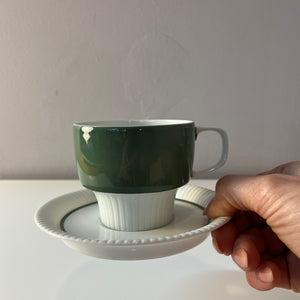 Set: 6x Kaffeetasse mit Untertasse Modulation Secunda grün von Tapio Wirkkala für Rosenthal