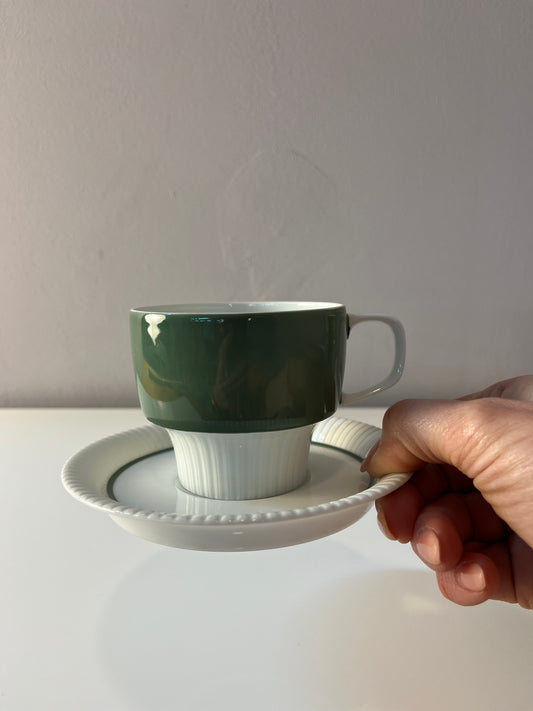 Set: 6x Kaffeetasse mit Untertasse Modulation Secunda grün von Tapio Wirkkala für Rosenthal