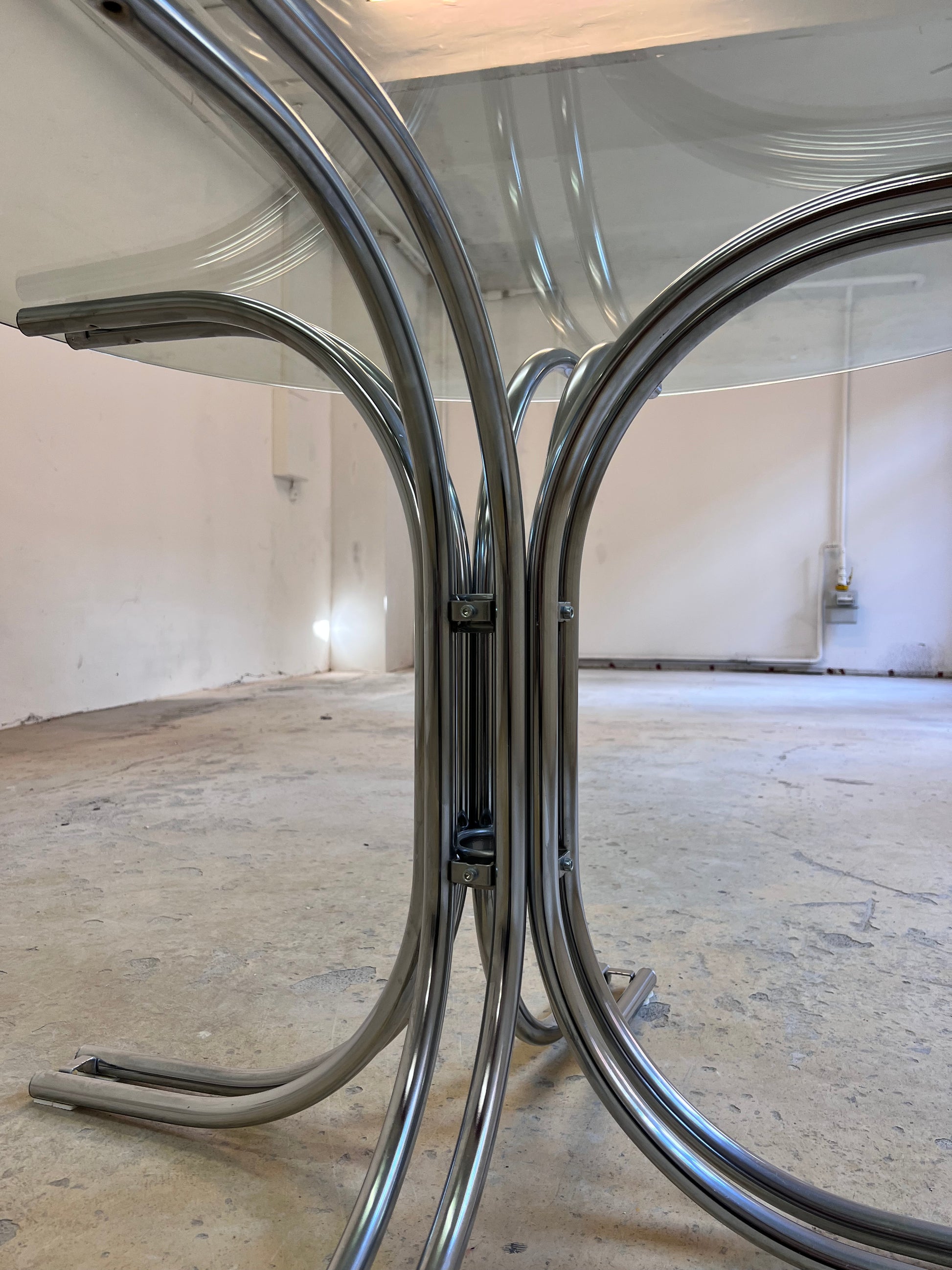Runder Esstisch ∅ 110 cm Glas & Chrom von Gastone Rinaldi