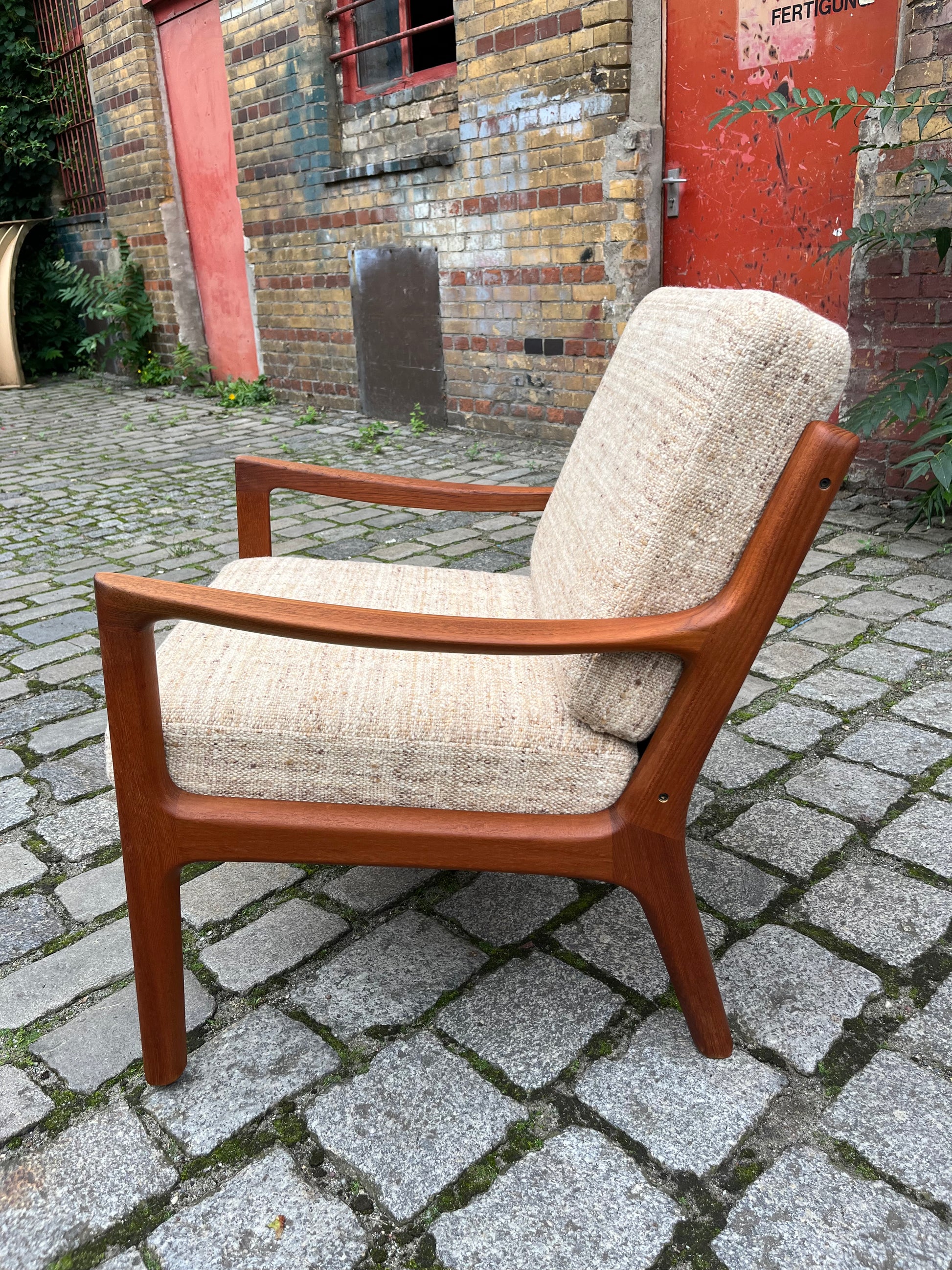Sessel Senator beige Wolle Teak von Ole Wanscher für Cado