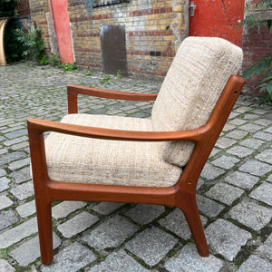 Sessel Senator beige Wolle Teak von Ole Wanscher für Cado