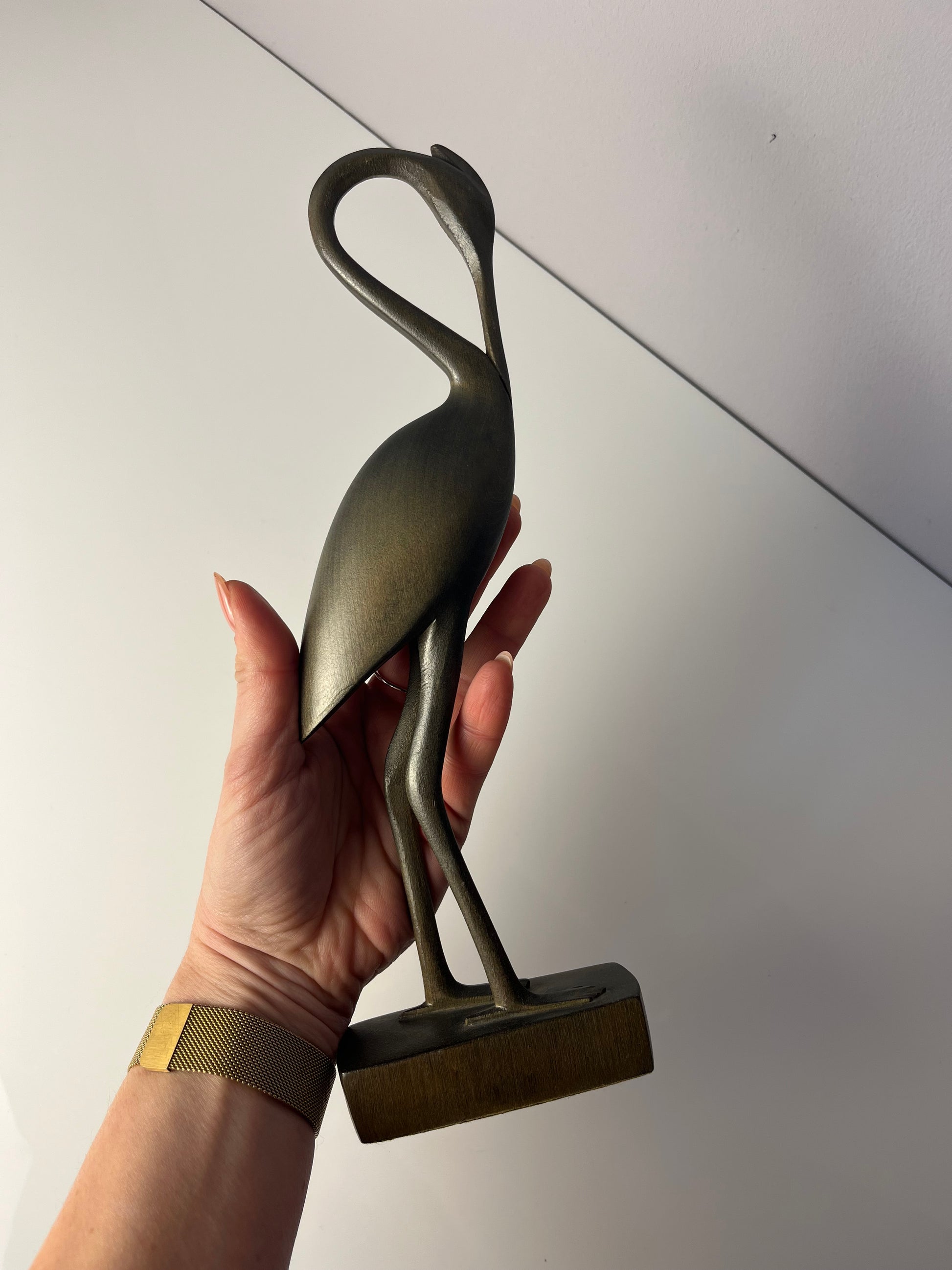 Kranich graugrün Holz aus Dänemark