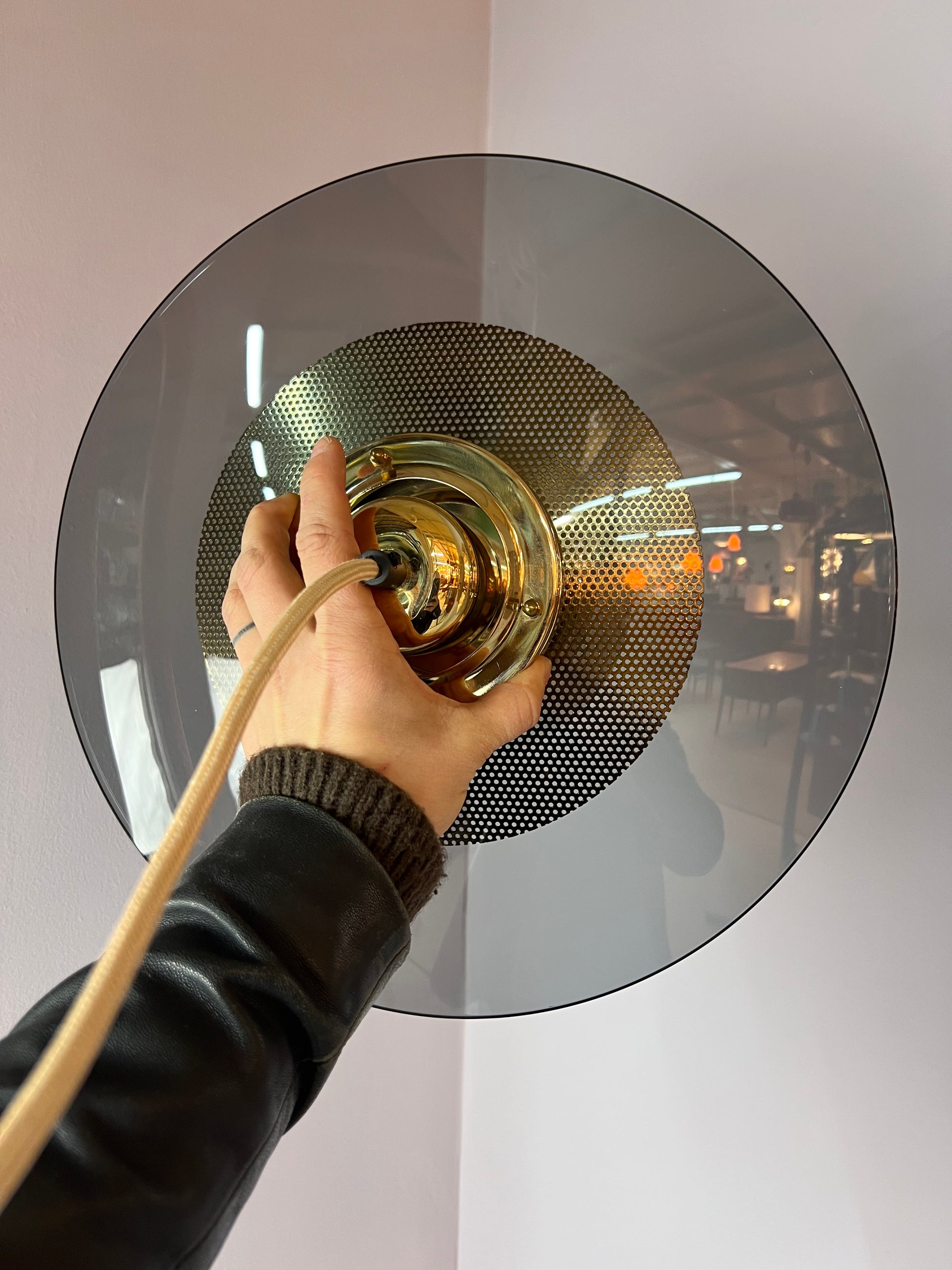 Lamellenlampe Gold Rauchglas aus Dänemark
