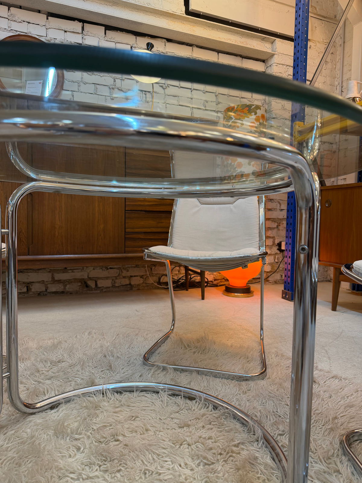 Runder Esstisch Chrom & Glas aus Italien