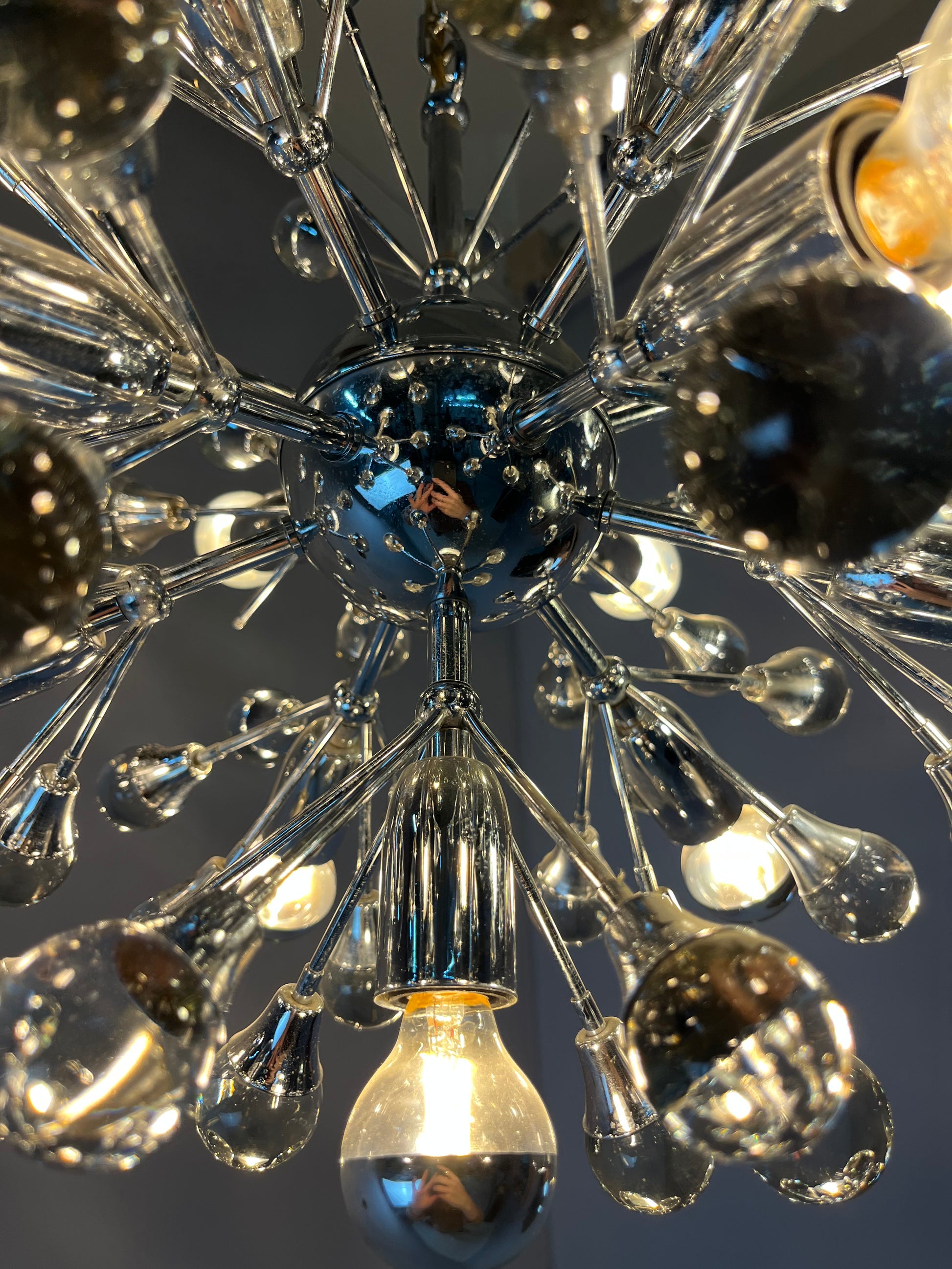Sputnik Kronleuchter Chrom Glas aus Italien