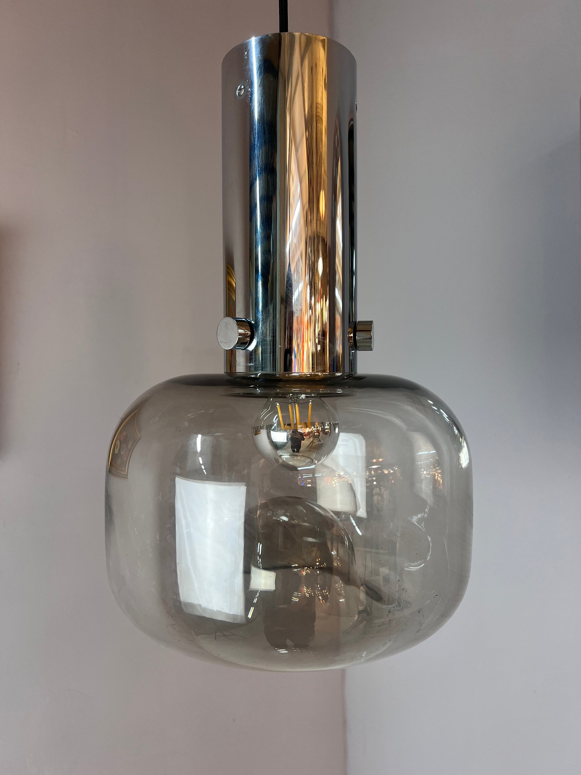 Hänge- oder Deckenlampe Glas Chrom von Glashütte Limburg