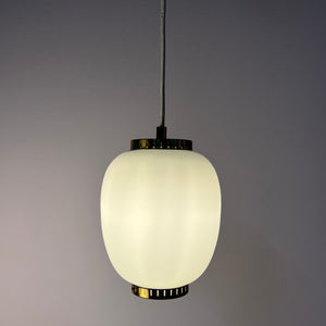 Hängelampe Kina Opalglas Messing von Bent Karlby für Lyfa