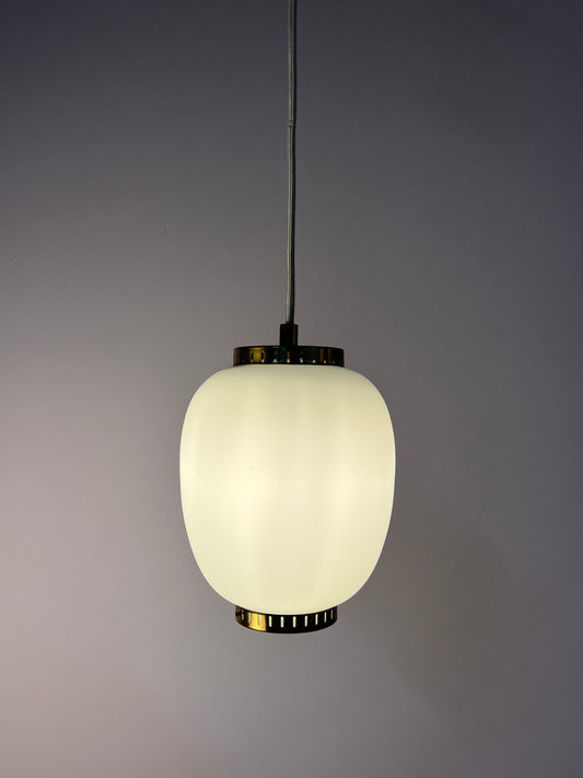Hängelampe Kina Opalglas Messing von Bent Karlby für Lyfa