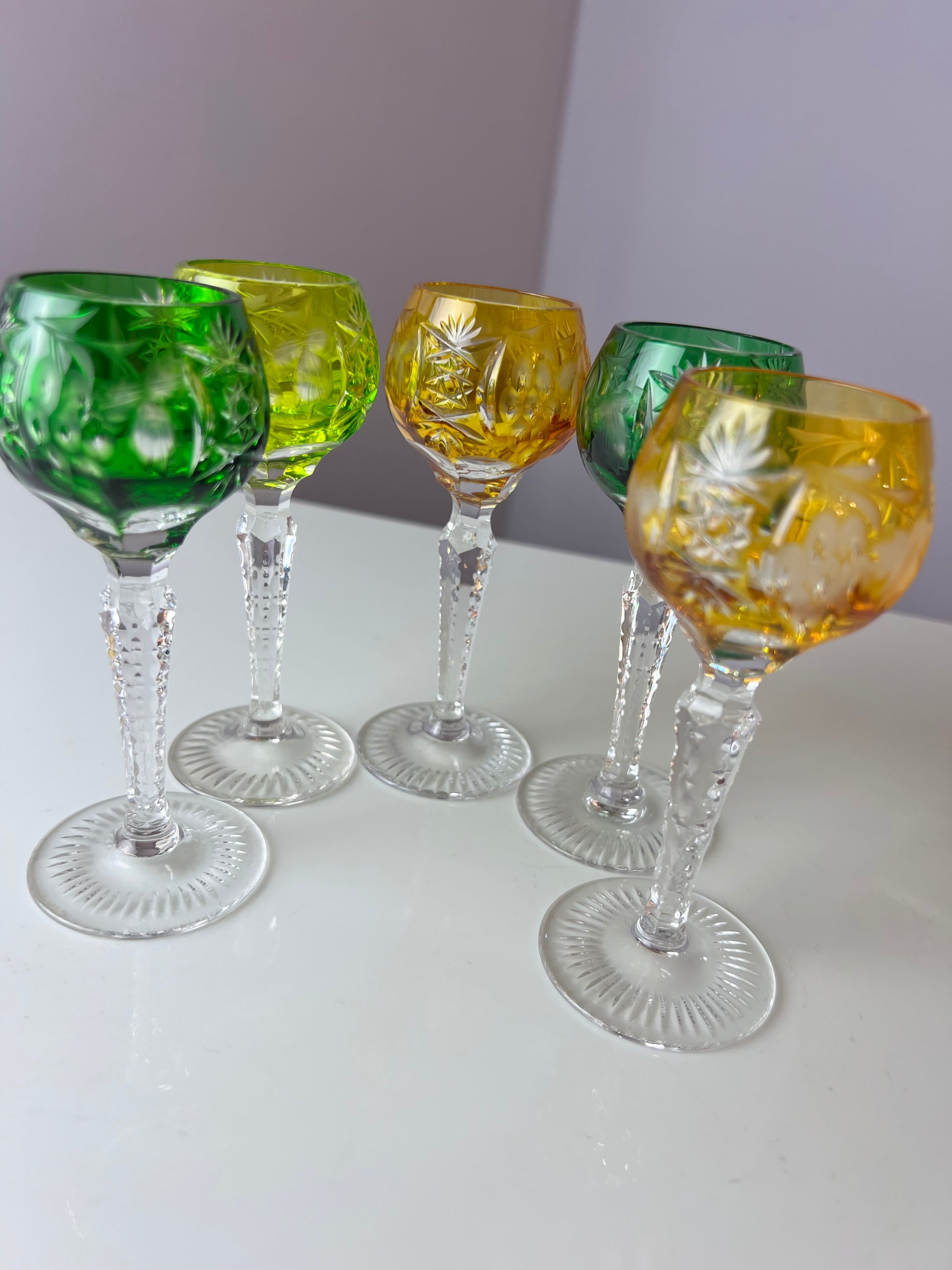 Set: 5x Römer Likörglas gelb grün Kristallglas