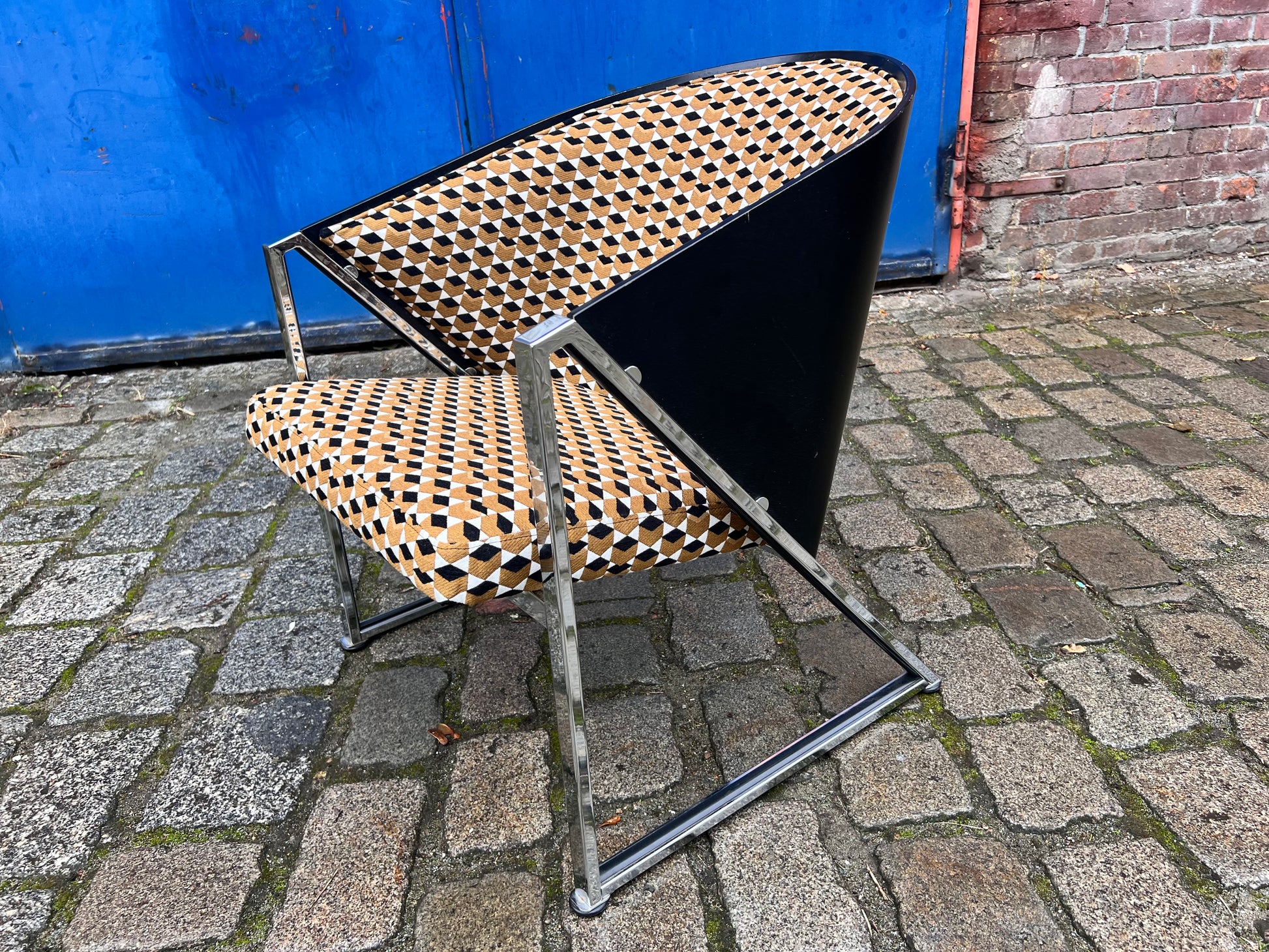 Sessel Mondi braun schwarz Chrom von Jouko Järvisalo für Inno Interior Oy - neu gepolstert
