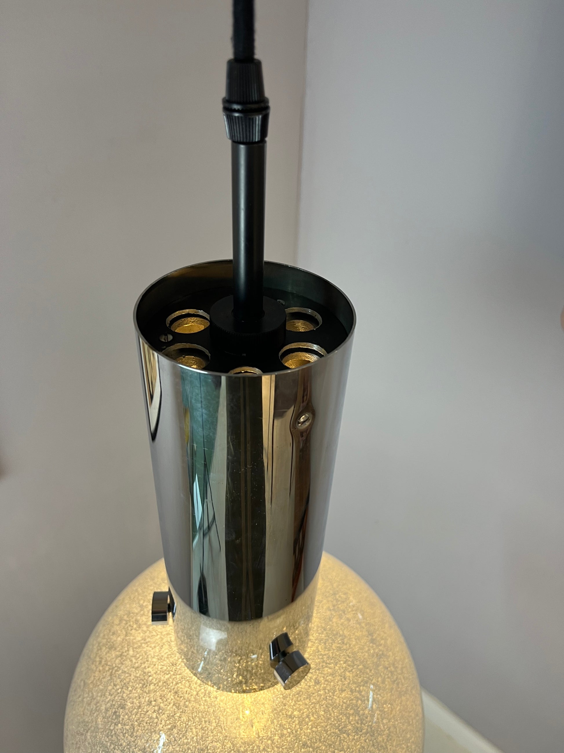 Hängelampe Chrom Eisglas von Herbert Proft für Glashütte Limburg