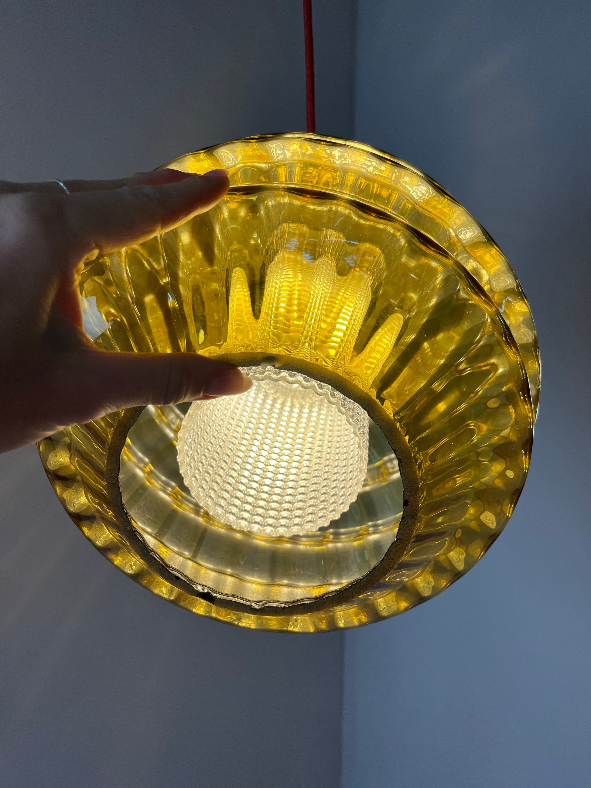 Hängelampe mit Glas Doppelschirm von Carl Fagerlund für Orrefors
