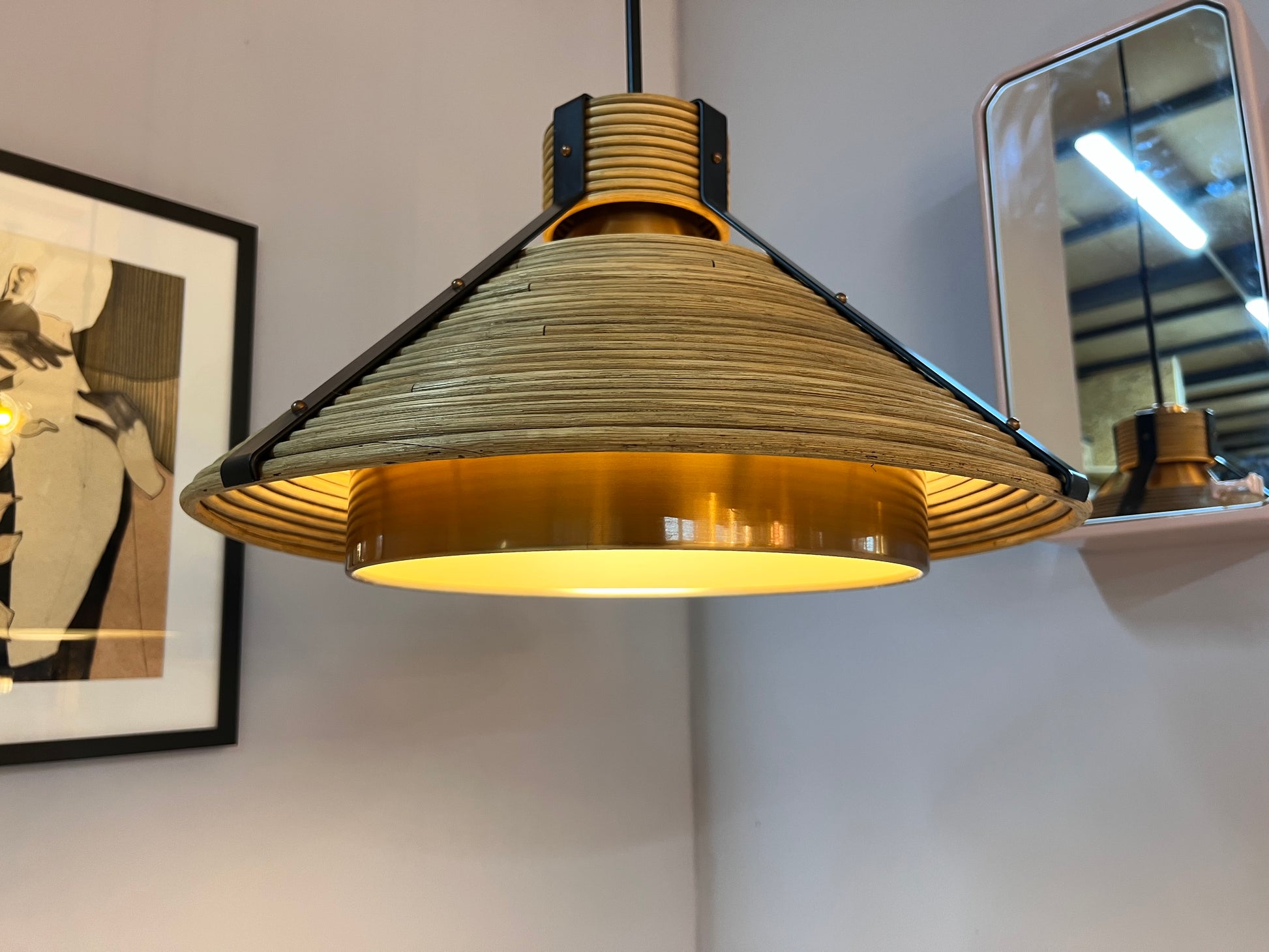 Hängelampe Rattan Kupfer von Doria Leuchten