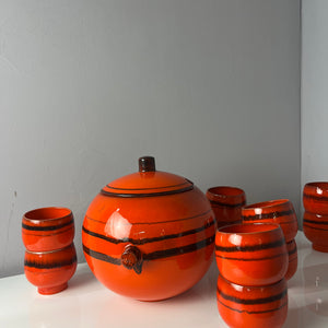 Bowle-Set: 10 Becher und 1 Terrine orange Keramik