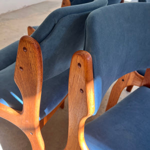 Set: 4x Polsterstuhl blau Teak von Erik Buch für O.D. Møbler