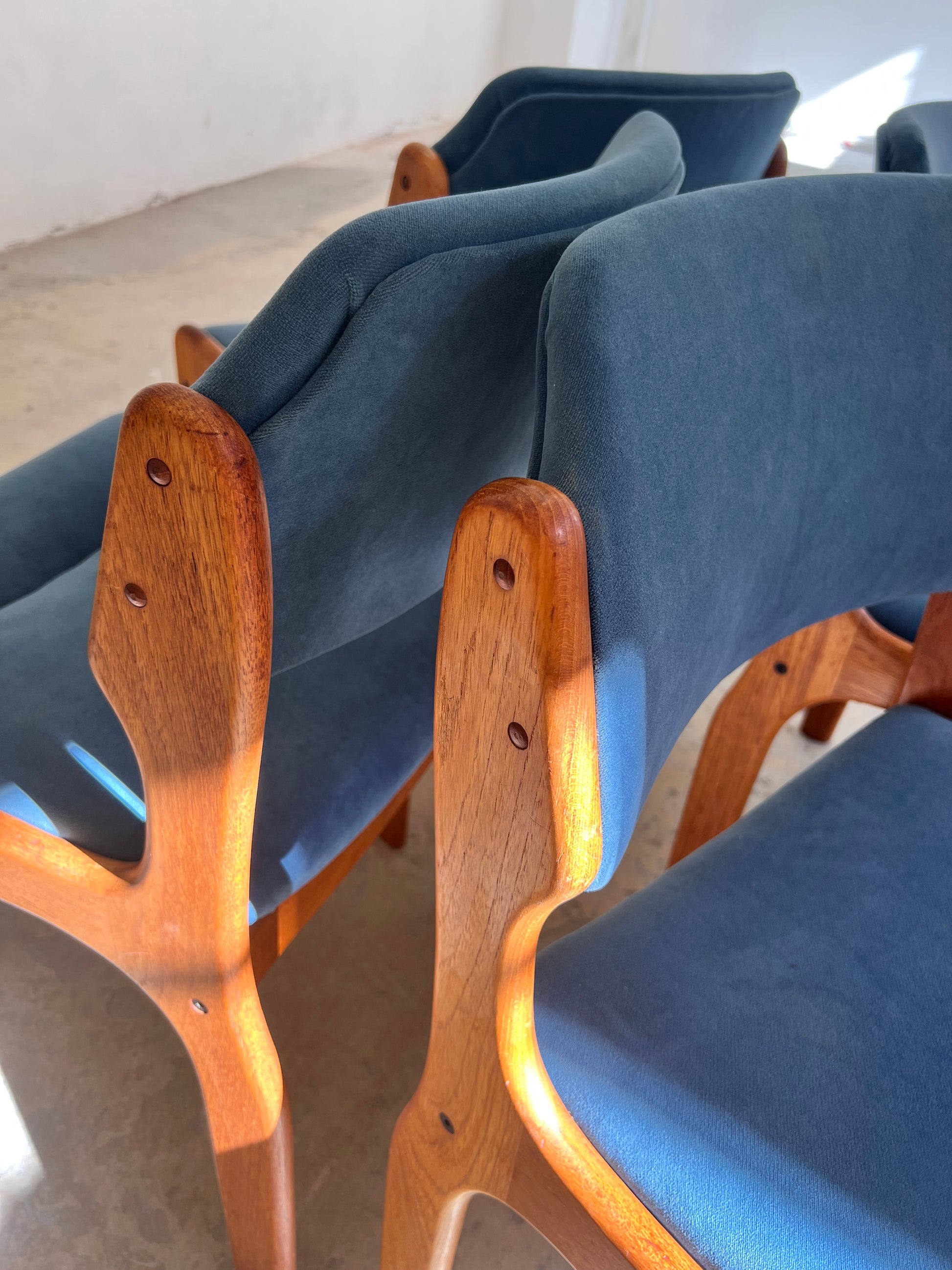 Set: 4x Polsterstuhl blau Teak von Erik Buch für O.D. Møbler