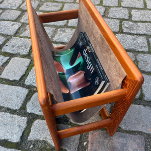 Zeitungsständer Teak Echtleder mit einem Fach von Aksel Kjersgaard für Salin Møbler