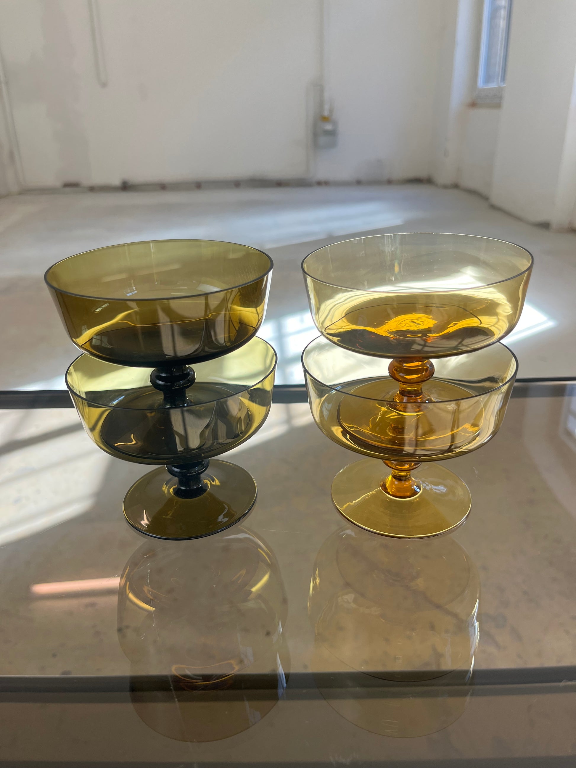 Set: 4x Champagner Schale braun Glas