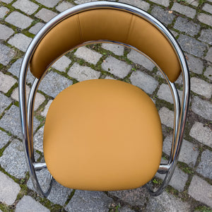 Freischwinger senfgelb neu gepolster Leder Chrom