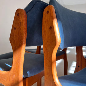 Set: 4x Polsterstuhl blau Teak von Erik Buch für O.D. Møbler
