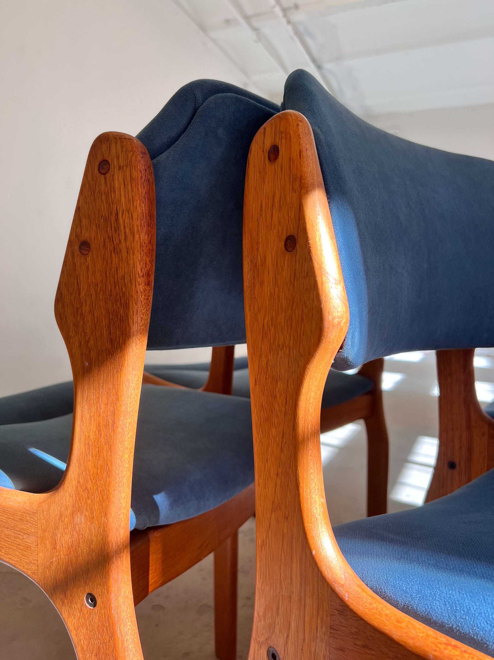 Set: 4x Polsterstuhl blau Teak von Erik Buch für O.D. Møbler