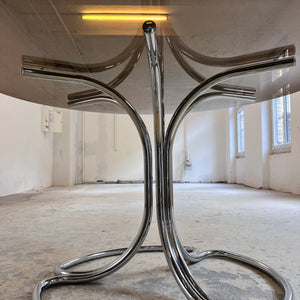 Runder Esstisch Rauchglas & Chrom von Gastone Rinaldi für Rima