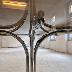Runder Esstisch Rauchglas & Chrom von Gastone Rinaldi für Rima