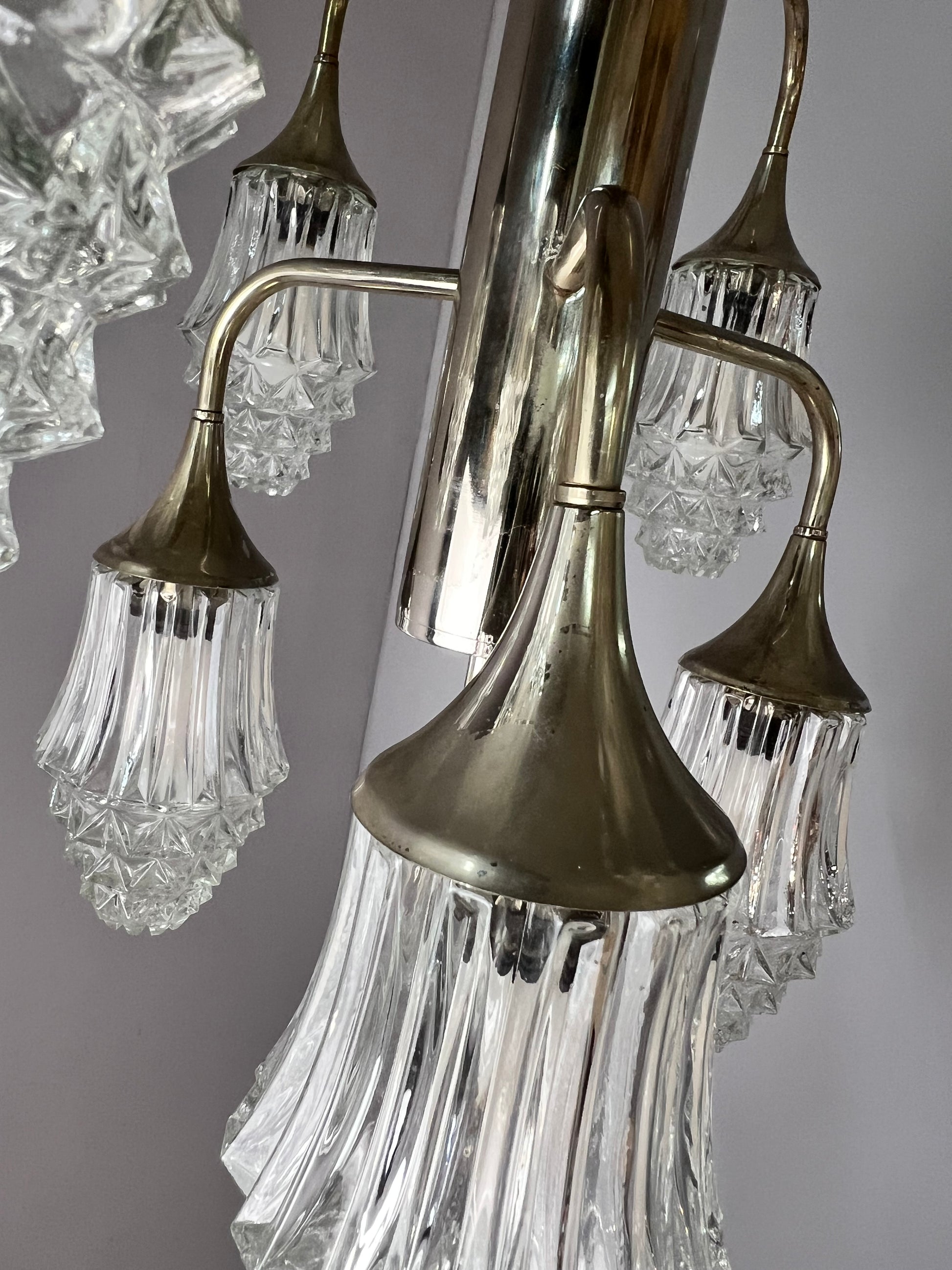 10-flammiger Kronleuchter Glas Chrom von Richard Essig