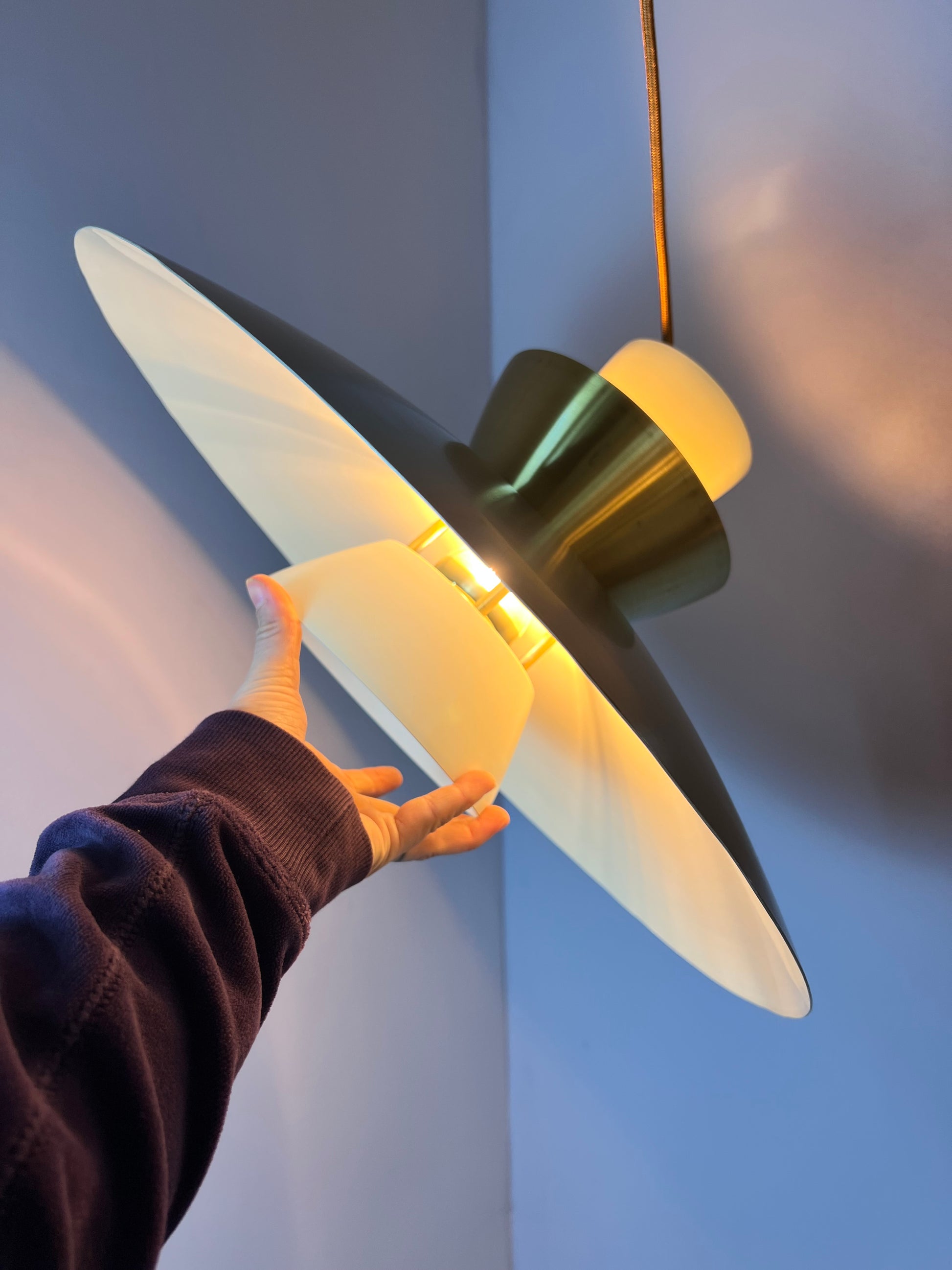 Lamellenlampe creme Messing