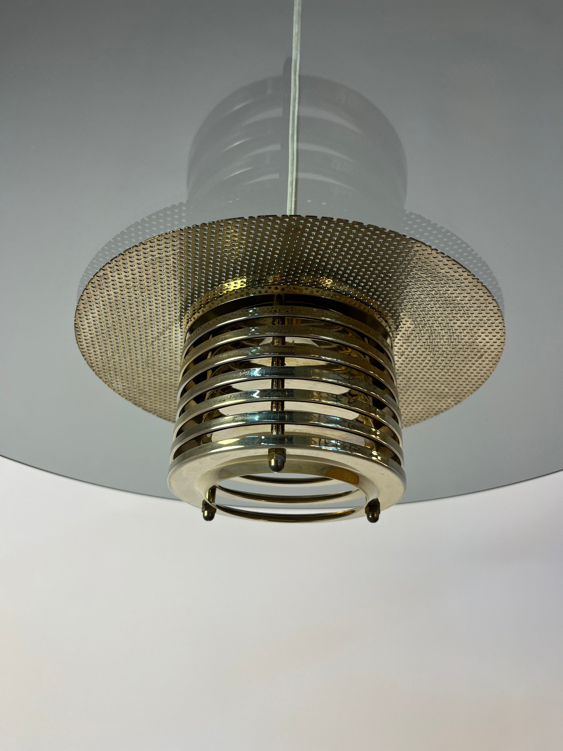 Hängelampe Rauchglas Messing von Jan Eskil Eskilsson für Belid
