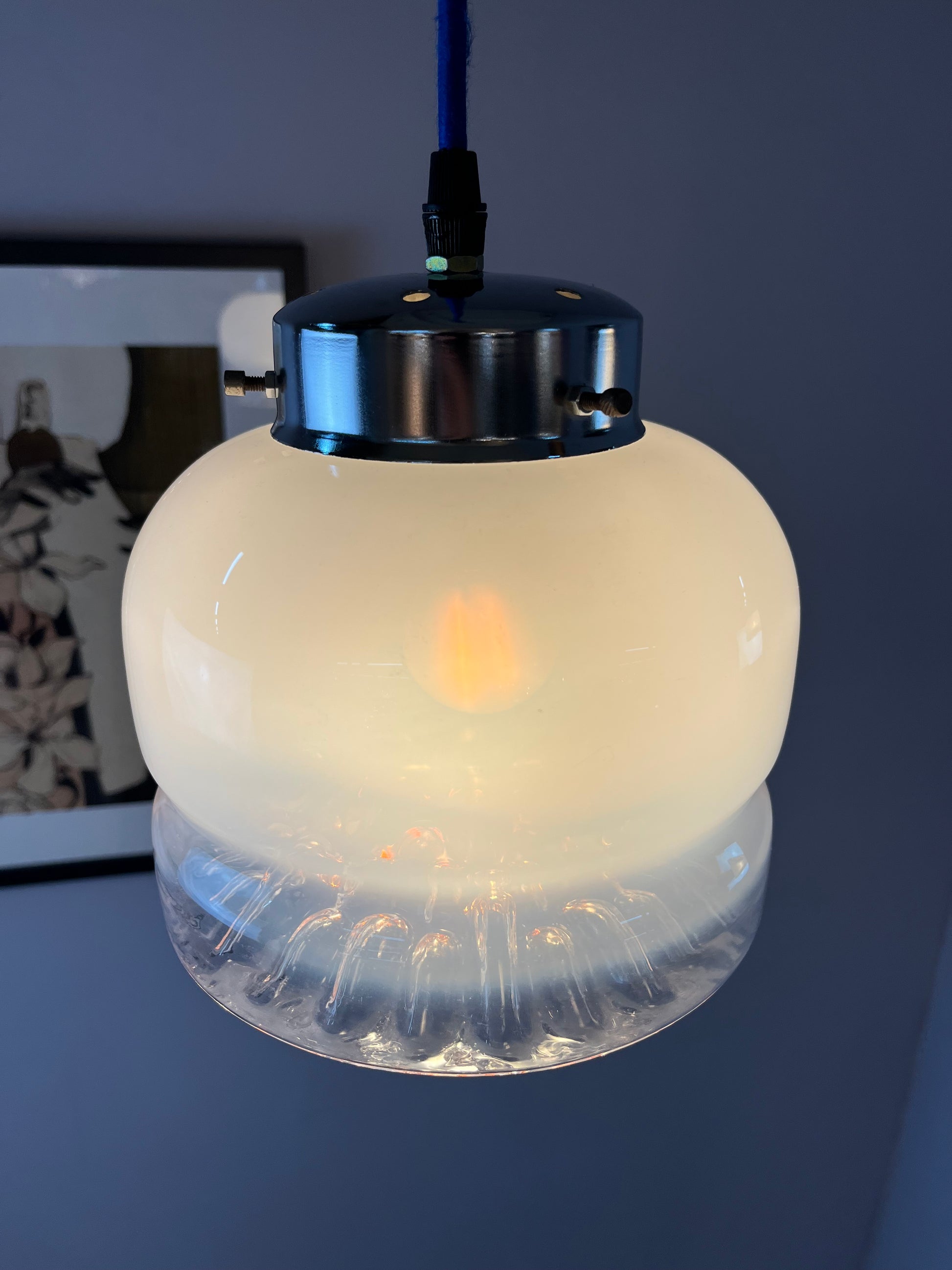 Hängelampe weiß gelb Muranoglas von Mazzega