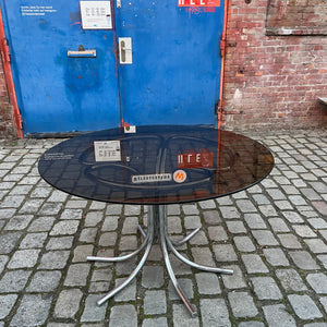 Runder Esstisch Rauchglas & Chrom von Gastone Rinaldi