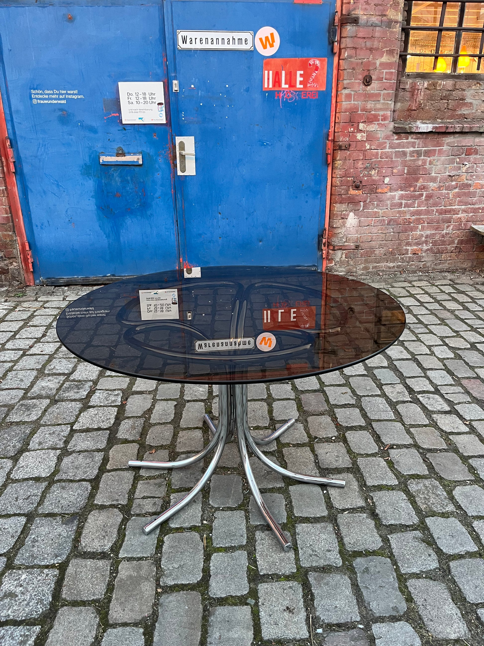 Runder Esstisch Rauchglas & Chrom von Gastone Rinaldi