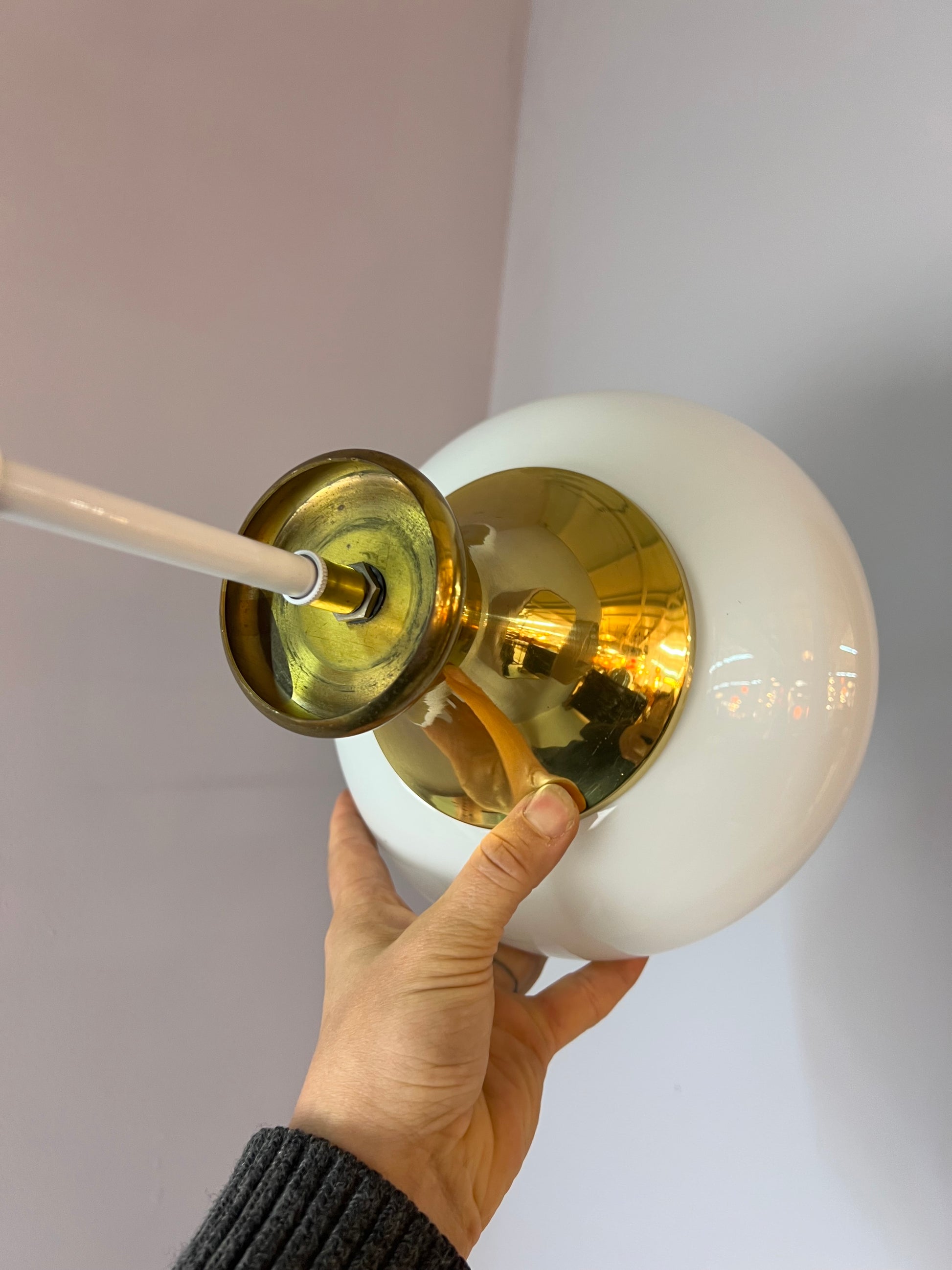 Hängelampe Opalglas Messing