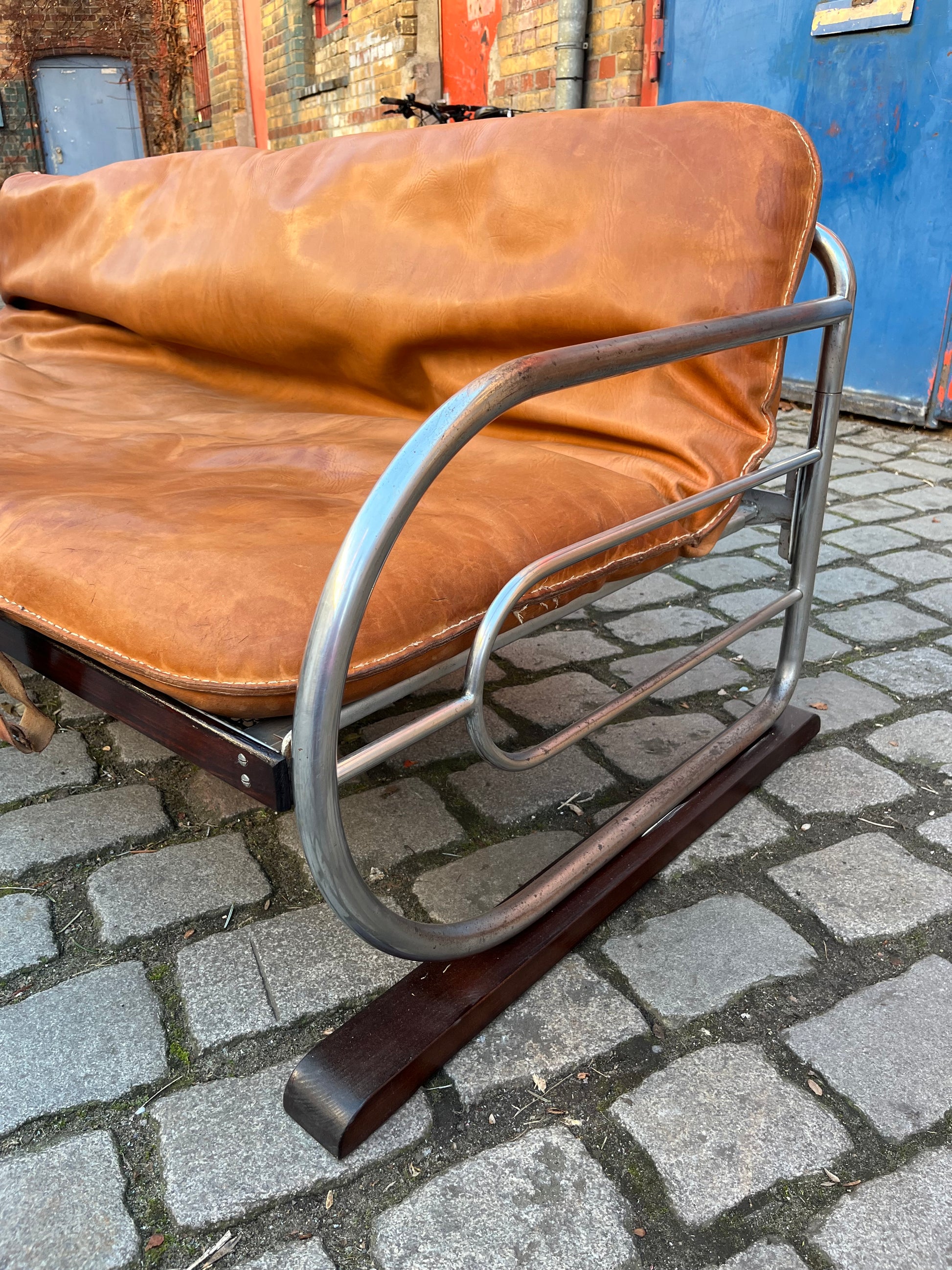 Kufensofa / Tagesbett Echtleder Chrom von Hynek Gottwald